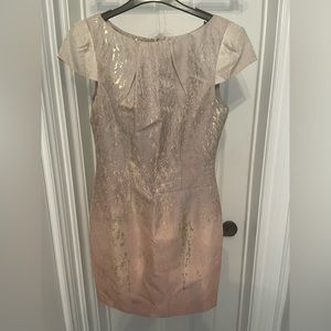 Gold shimmer THEIA cocktail dress.